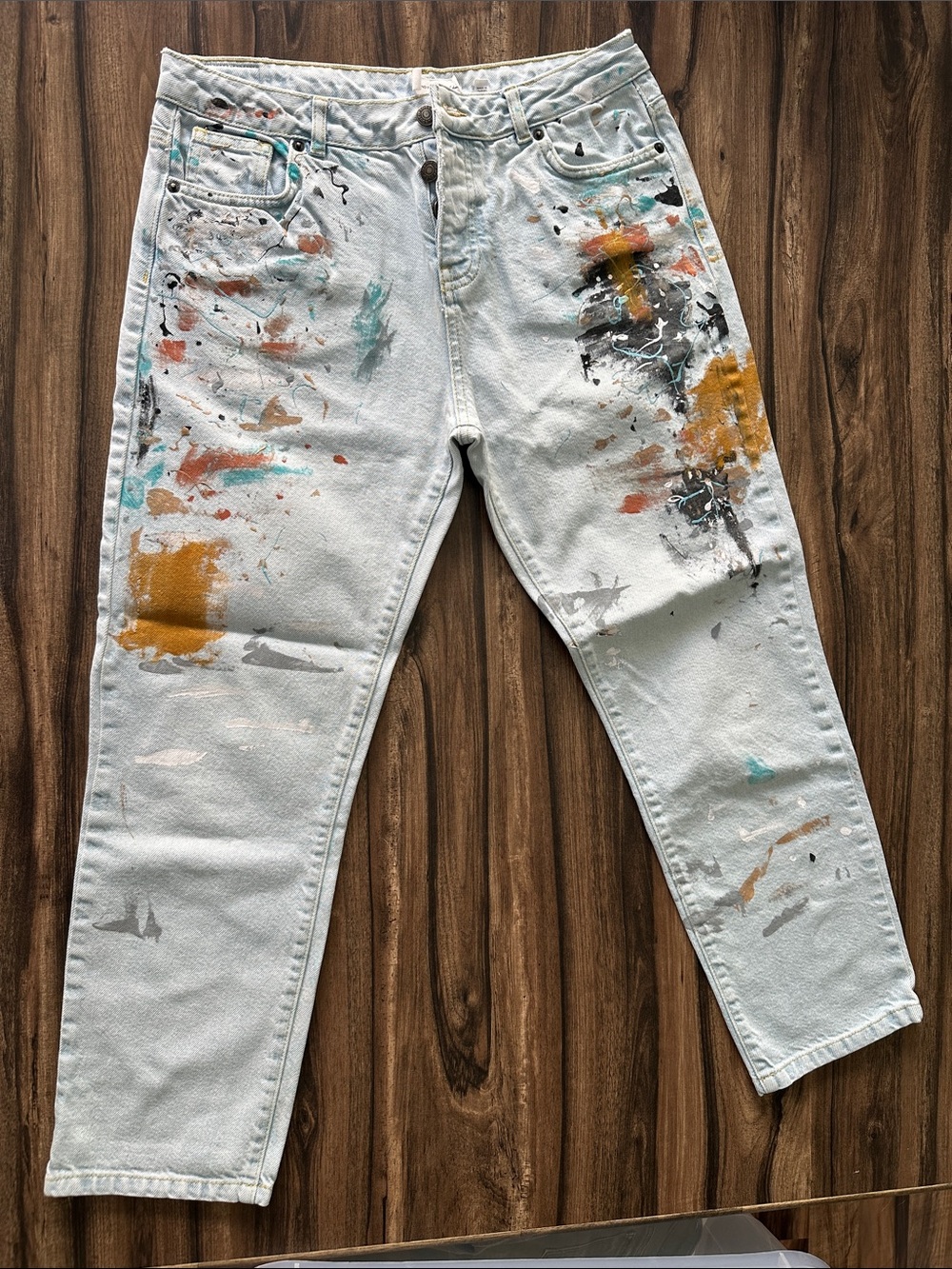 Paint-Splatter Light Blue Boyfriend Jeans